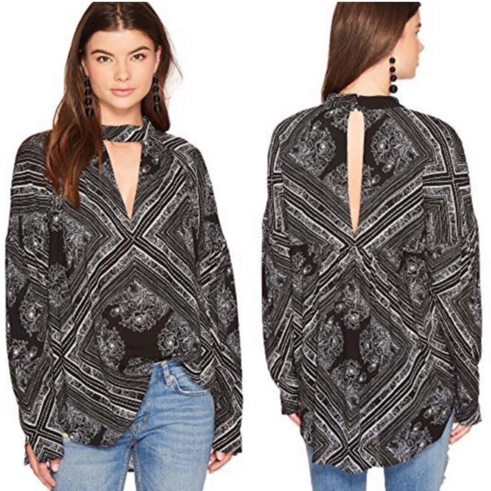 Free People Walking on a Dream Long Sleeve Paisley Print Cutout Tunic Top Size S